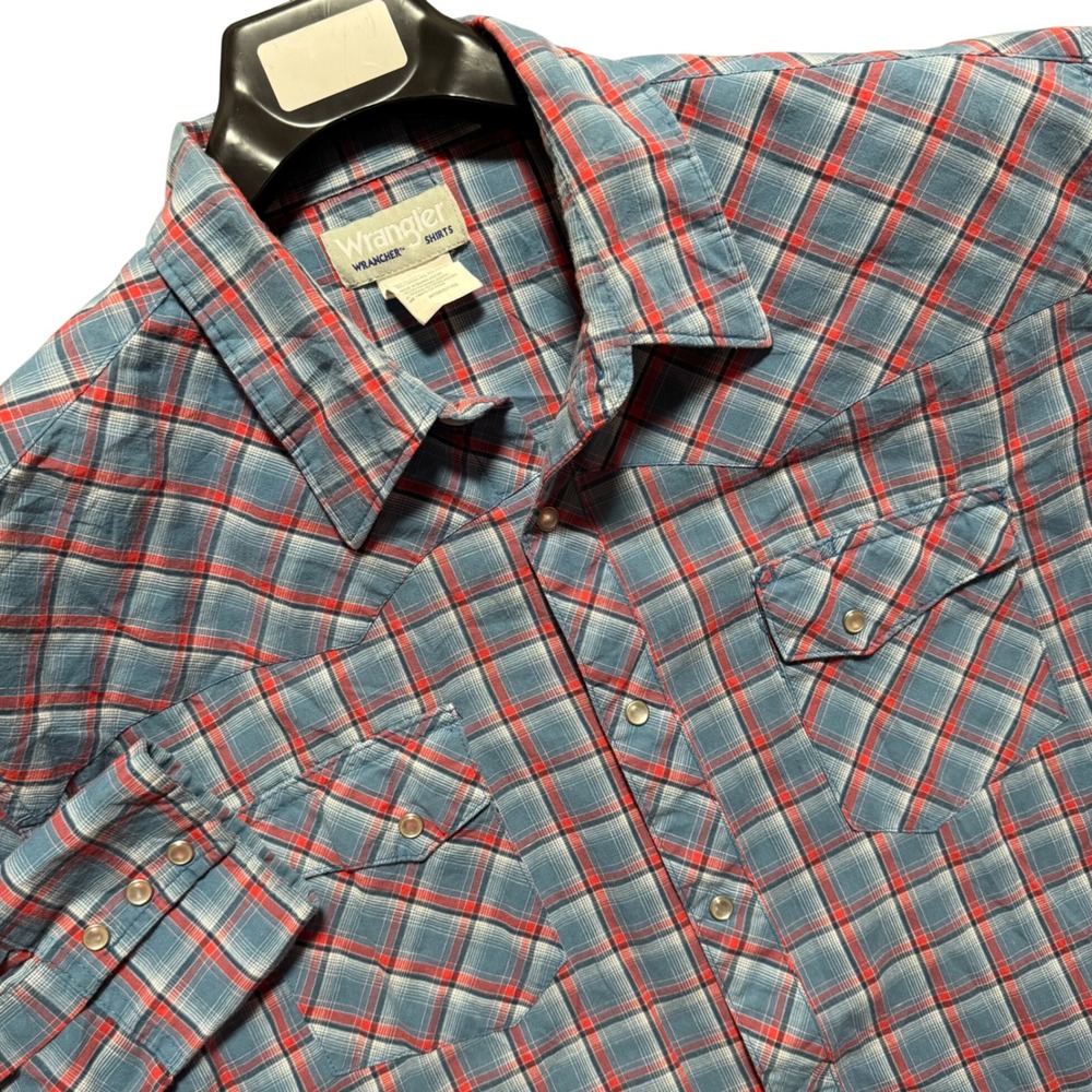 Wrangler Mens‎ Shirt 2XL Wrancher Plaid Pearl Snap Lightweight Soft Touch
